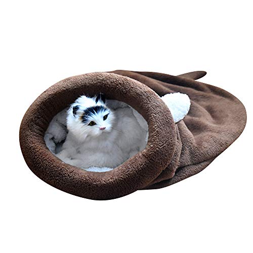 BLEVET Saco de Dormir para Mascotas Snuggle Saco de Manta Manta para Gatito Cachorro Pequeños MZ042 (M, Coffee)