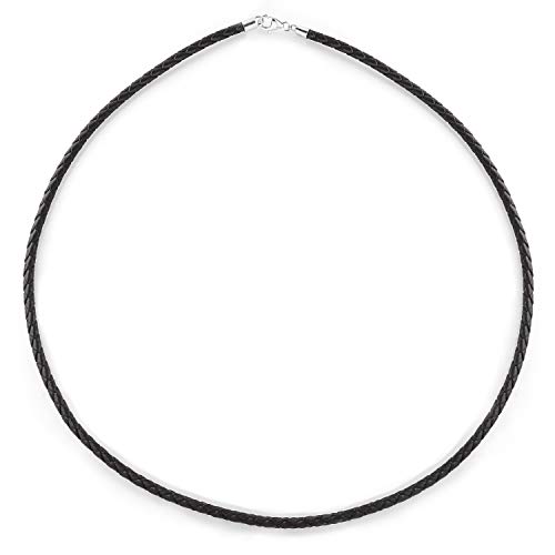 Bling Jewelry Cuero Negro Auténtico Tejido Trenzado Cable Colgante Collar Mujer Y Hombre Adolescente Plateado Broche Garra Langosta