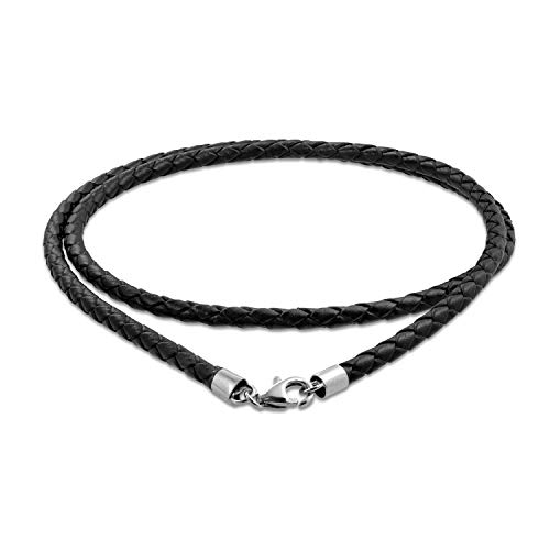 Bling Jewelry Cuero Negro Auténtico Tejido Trenzado Cable Colgante Collar Mujer Y Hombre Adolescente Plateado Broche Garra Langosta