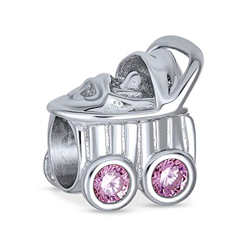 Bling Jewelry Regalo para la Nueva Madre Rosa CZ Cochecito carruaje Charm Bead para Mujeres 925 Plata de Ley para Pulsera Europea