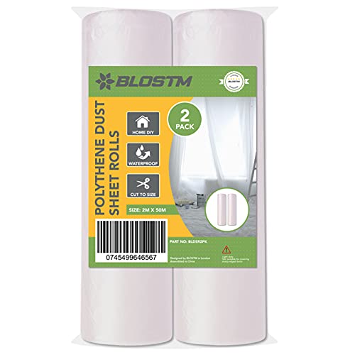 BLOSTM Rollos de Plastico Protector - 2 Plasticos para Cubrir Muebles y Alfombra, Plastico Cubretodo Exterior Impermeable 2m x 50m - 2 PIEZAS