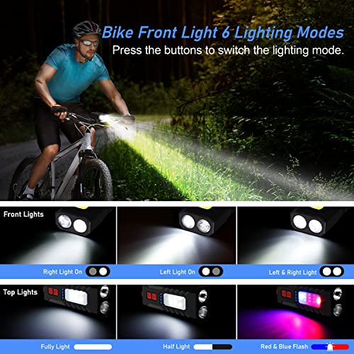 Blukar Luz Bicicleta LED, Super Brillante Luz Delantera Bicicleta Recargable USB Con 6 Iluminación Modos, Impermeable Luces Bicicleta Delanteras y Traseras, Luces Seguridad Noche para Ciclismo