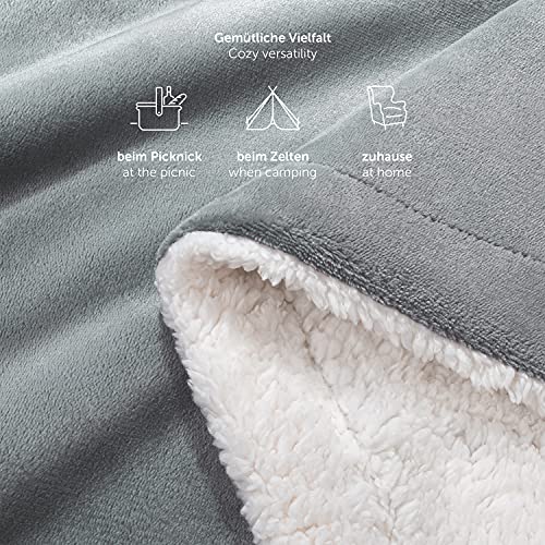 Blumtal Mantas para Sofá Reversible de Sherpa y Franela Suave - Manta Polar 100% Microfibra Extra Suave, Manta de sofá, de Cama o de Sala de Estar, Gris, 220 x 240 cm