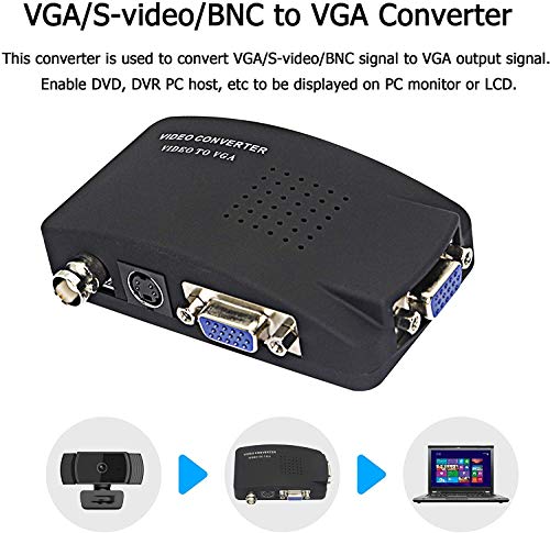 BNC a VGA, S Video VGA a VGA Convertidor de cámara CCTV PC a TV Adaptador BNC Entrada a VGA Entrada a salida VGA Monitor de computadora portátil convertidor para reproductor de DVD DVR Soporte PAL NTS