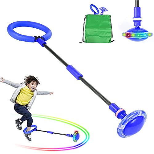 Bola de Salto de Tobillo, Anillo de Salto Intermitente, Colorida Flash Bola de Salto, LED Plegable Saltar Bola, para Niños Adultos Deportes Aire Libre,Juegos de Interior (Azul)
