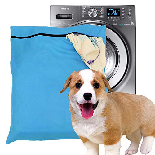 Bolsa de lavandería para mascotas, filtros azules, bolsa de lavado para mascotas con cremallera YKK para ropa de cama de mascotas, mantas y toallas (Jumbo)