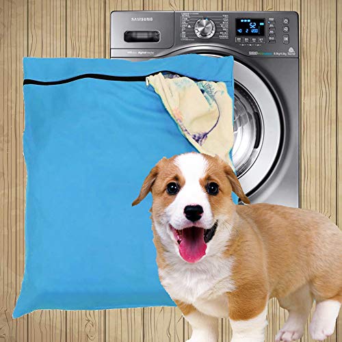 Bolsa de lavandería para mascotas, filtros azules, bolsa de lavado para mascotas con cremallera YKK para ropa de cama de mascotas, mantas y toallas (Jumbo)