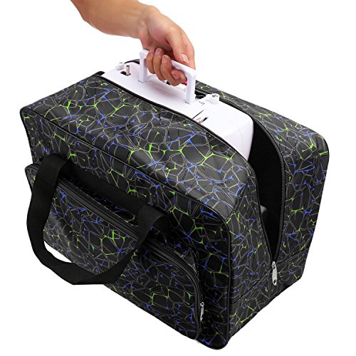 Bolsa de lona impermeable para máquina de coser de gran capacidad, bolsa de almacenamiento para máquina de coser, bolsa de mano portátil para viaje, bolsa de mano acolchada, con bolsillos y asa negro