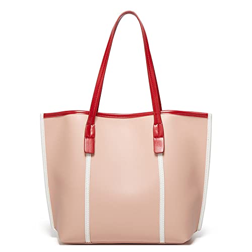Bolso de hombro de color hit de cuero de moda casual para mujer bolso de gran capacidad de color sólido bolso de mano para compras al aire libre, rosa, talla única