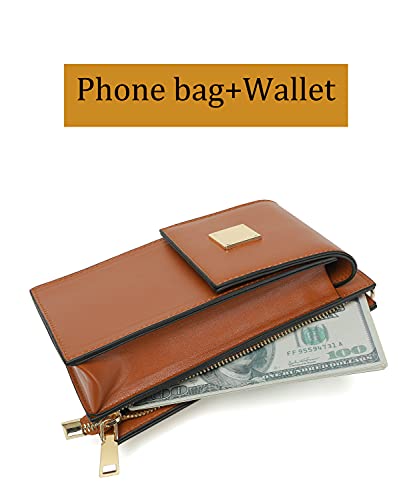 Bolso de Teléfono móvil para Mujer Bolso de Hombro de Cuero Crossbody Bag Correa Ajustable Pequeño Bolso Bandolera con Ranuras para Tarjeta marrón
