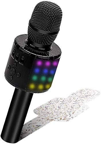 BONAOK Micrófono Karaoke Bluetooth, Micrófono Inalámbrico Karaoke con Luces LED, Micrófono de Grabación Niños cantando, Máquina Micrófonopara el Hogar KTV Player, Compatible con Android e iOS (Negro)