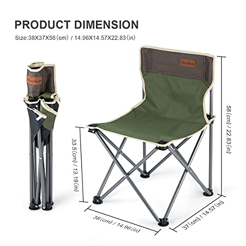 Booxihome Silla plegable de camping plegable con bolsa de transporte, silla de pesca ultraligera para viajes, senderismo, barbacoa y jardín - verde y marrón