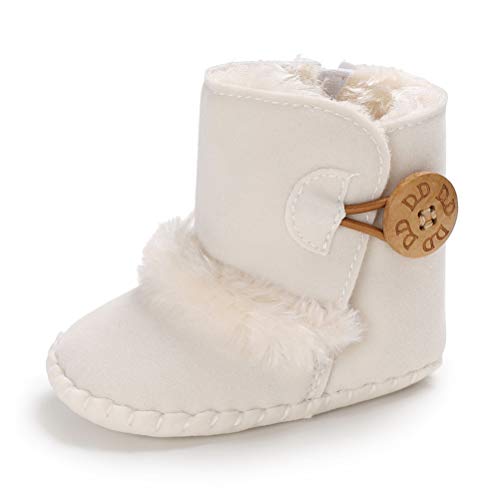 Botas de Bebés Unisexo Zapatos Primeros Pasos Invierno Soft Sole Botas Suaves de Nieve de Suela 0-18 Meses (6-12 Meses, Blanco)