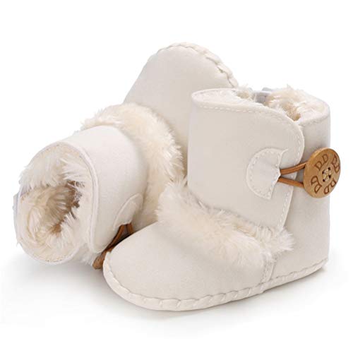 Botas de Bebés Unisexo Zapatos Primeros Pasos Invierno Soft Sole Botas Suaves de Nieve de Suela 0-18 Meses (6-12 Meses, Blanco)