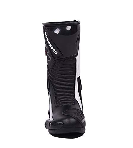 Botas de moto Hombre, botas de cuero deportivas, impermeables, de cuero, protectores rígidos integrados estables, con protección de tobillo, negro blanco - 44