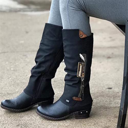Botas de Mujer Otoño Invierno 2020 Tacon Bajo Zapatos Largas Botas Forrado de Piel Antideslizante Cómodo Cremallera Hebilla