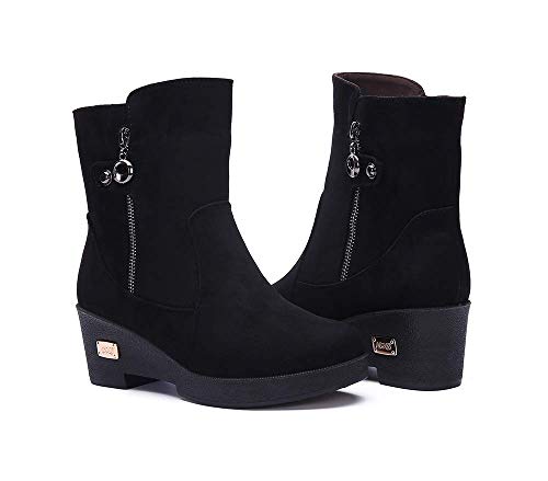 Botas de Nieve Zapatos para Invierno Mujer Piel Forradas Calientes Casual Calzado Antideslizante Botines Negro 40EU=41CN (255)