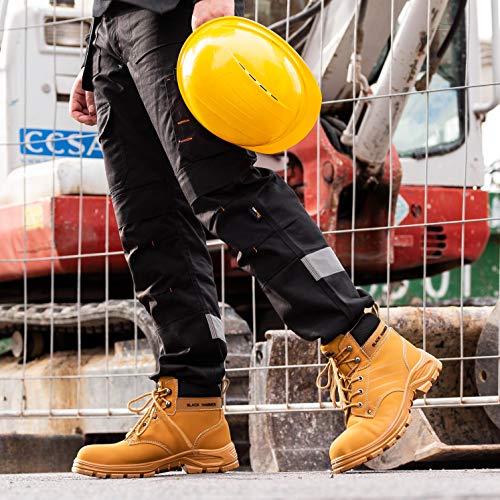 Botas de Seguridad para Hombre con Puntera de Acero Zapatos de Trabajo S3 SRC Tobillo de Cuero marrón Tan 5007 Black Hammer (43 EU)
