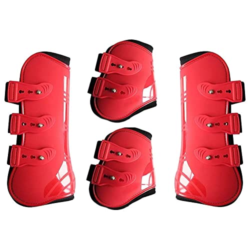 Botas Del Tendón De Caballos (4 Piezas - Frente Y Trasero), Pu Shell Tendon Brace Boot Boots Para Montar A Caballo Amortiguador Salto Competición Protección Protección Leggings(Size:XLarge,Color:rojo)