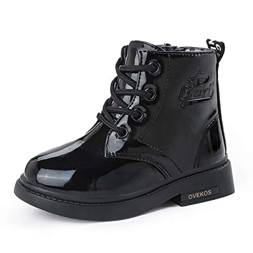 Botas Niña Botines Infantiles Cálido Piel Charol Cordones Boots de Vestir 2-12 Año (Negro, Numero 31)
