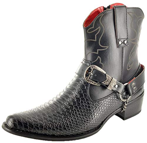 Botas para hombre, con cremallera, hasta el tobillo, de piel de serpiente, estilo vaquero, color Negro, talla 42