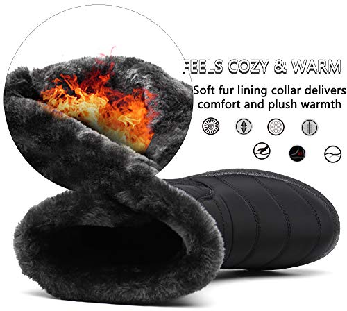 Botas para Mujer Botines de Invierno Forradas con Pelo Botas de Nieve Antideslizante Zapatos Outdoor Ligero Negro 42 EU