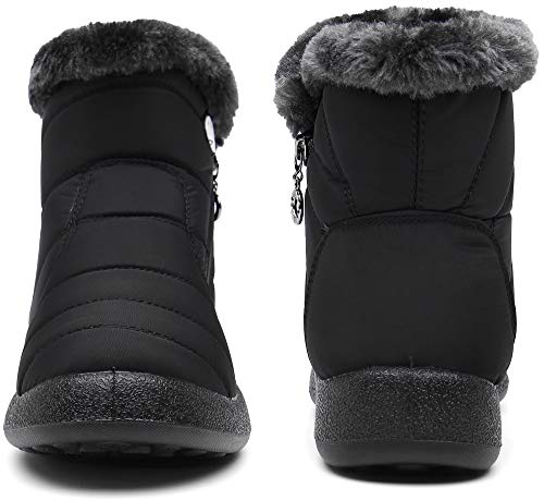 Botas para Mujer Botines de Invierno Forradas con Pelo Botas de Nieve Antideslizante Zapatos Outdoor Ligero Negro 42 EU