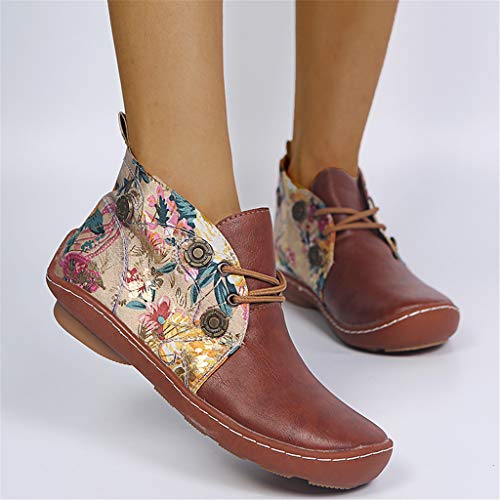 Botines Mujer Botas Mujer Zapatos de Cordones Vintage Otoño Botas Tacón Plano Cómodas Mujeres Botas Cortas con Cremallera Cabeza Redonda Zapatos Casuales