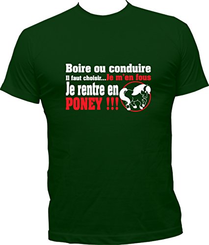 Boutique KKO - Camiseta humorística con texto en francés "Je Rentre en Pony" Verde botella XXL