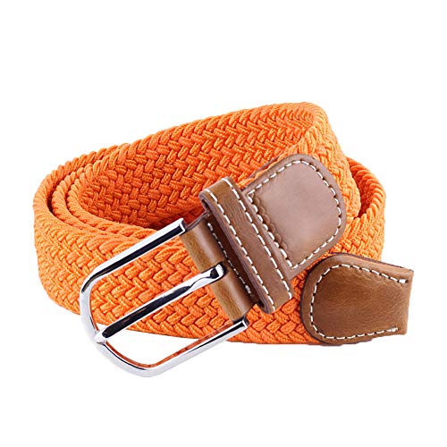 BOZEVON Cinturón elástico tejido - Multi-colores Cinturón de tejido elástico trenzado la tela de estiramiento para Hombres Mujeres Naranja