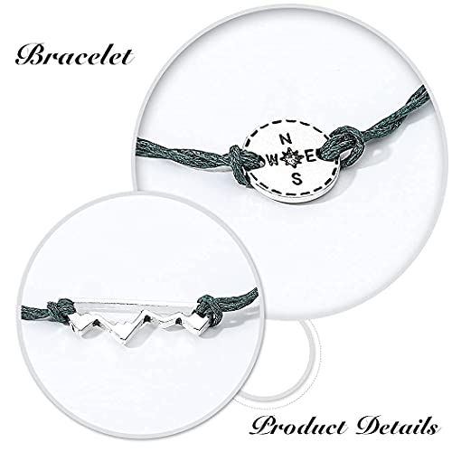 Branets - Juego de pulseras de brújula en capas Boho, pulsera de montaña de plata con cuentas, cadena de mano, accesorios de joyería para mujeres y niñas (3 piezas)