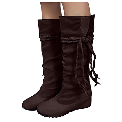 Briskorry Botas altas para mujer, botines de punta redonda, botas de invierno, botas de equitación, botas de caña larga, botas de invierno, botas de caña media, botas de cordones, borla