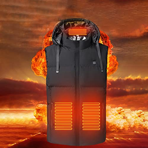 Briskorry Chaleco calefactor USB unisex con capucha, chaleco eléctrico con 7 zonas de calor, para equitación, esquí, pesca, Negro , XL