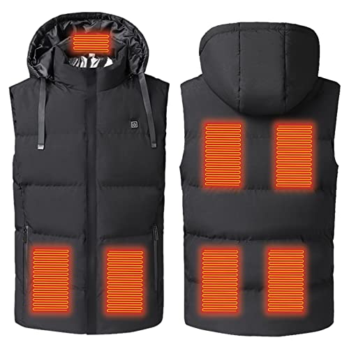 Briskorry Chaleco calefactor USB unisex con capucha, chaleco eléctrico con 7 zonas de calor, para equitación, esquí, pesca, Negro , XL