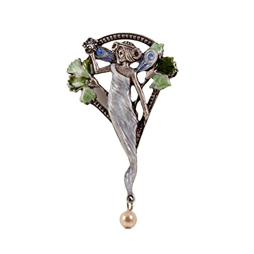Broche de Mujer Hada Arte Modernista Stile Alfiler Esmalte Perla 5,5 x 3,5 cm