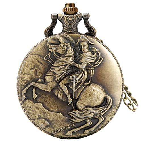 Bronce Caballo Jinete Reloj de Bolsillo de Cuarzo Colgante Collar Regalo para Hombre Bronce