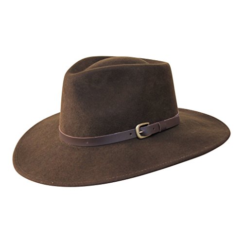 B&S Premium Lewis - Sombrero de ala Ancha Fedora - 100% Fieltro de Lana - Resistente al Agua - Banda de Piel - Marron Oscuro 60cm