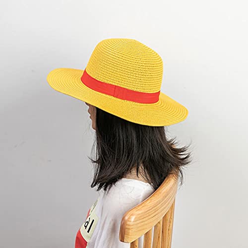 BSMEAN Sombrero de paja Luffy de una pieza, sombrero de paja Luffy con cadena pirata sombrero de anime Cosplay sombrero de paja para niños adultos