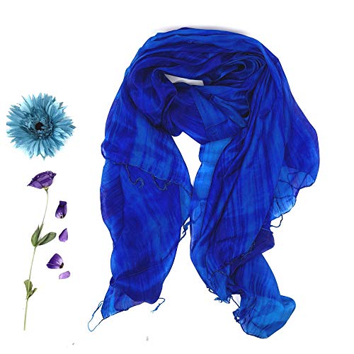 Bufanda azul 100% seda pura bufanda mujer bufandas chal abrigo pintado a mano bufanda de seda azul hecha a mano
