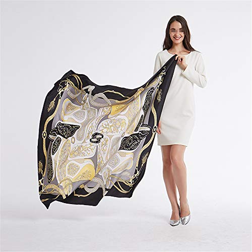 Bufandas Bufanda de Seda Grande for Mujer Bufanda Cuadrada de Seda con Estampado de Silla de Montar 130 cm Bufandas y chales (Color : Black, Size : 130 * 130cm)