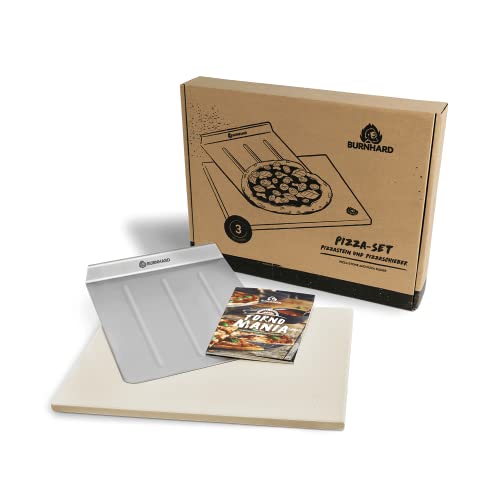 BURNHARD Piedra Rectangular para Pizza 45 x 34 x 1,5 cm de con Pala de Acero Inoxidable, para Barbacoa de Gas y Barbacoa de carbón para Hacer Pan y Pizza