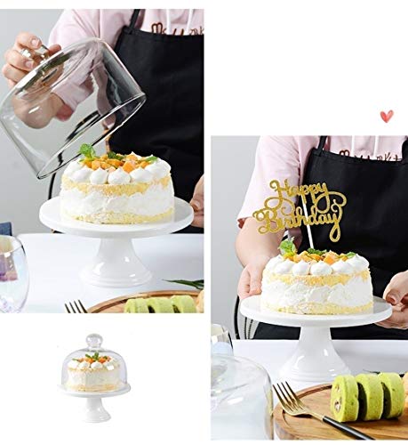 C-J-Xin Sencilla Mesa de postres, Torta Blanca sándwich clásico Bandeja de Porcelana porción Disco de Cristal Protector contra el Polvo del hogar Sushi Sandwich Dome Portatartas