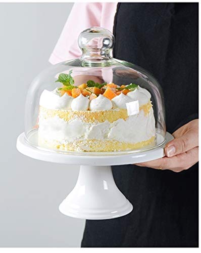 C-J-Xin Sencilla Mesa de postres, Torta Blanca sándwich clásico Bandeja de Porcelana porción Disco de Cristal Protector contra el Polvo del hogar Sushi Sandwich Dome Portatartas