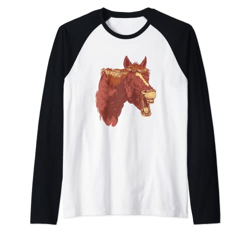 Caballo cara riendo caballo silueta montar a caballo regalo Camiseta Manga Raglan