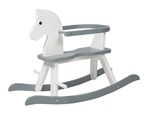 Caballo de balancín roba, juguete balancin acabado en blanco y gris, caballo balancin para niños pequeños con anillo protector desmontable. Utilizable a partir de 1 año.