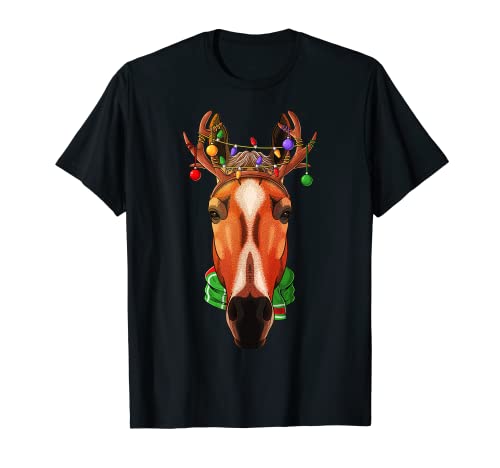 Caballo Reno Cuernas Lindo Navidad Animal Navidad Niños Camiseta
