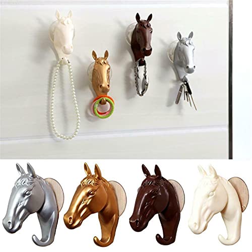 Cabeza de caballo Gancho de pared individual / Percha Gancho para sombrero de abrigo en forma de animal, Perchero decorativo de pared Perchero Percha Gancho de resina para caballo (4 piezas)