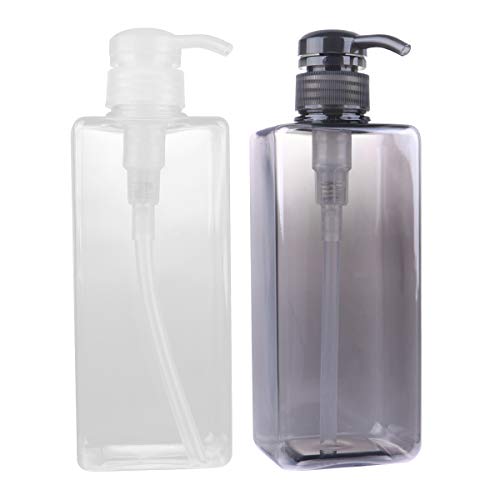 Cabilock 2 Piezas 600ml Botellas de Gel de Ducha Contenedores Botellas de Bomba de plástico Contenedor de champú Recargable Botella de líquido para baño en casa (Negro, Transparente)