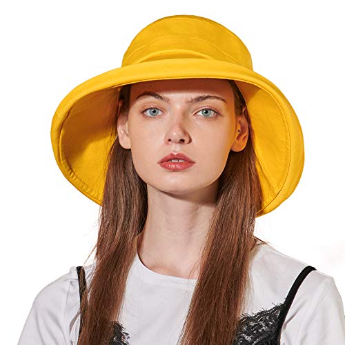 CACUSS Algodon Sombreros Playa Mujer Verano Sombrero ala Ancha Sol Gorras y Sombreros protección UV UPF 50+ Plegable Size M/L