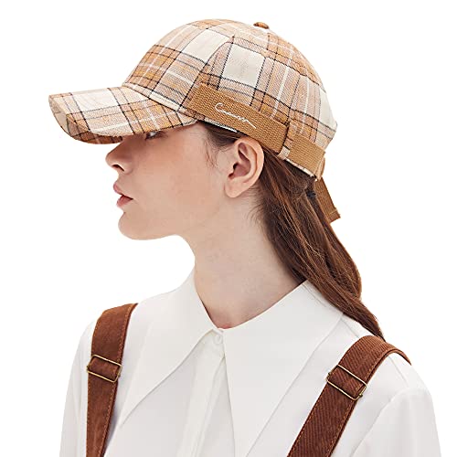 CACUSS Fashion Vintage Gorra de béisbol para Mujer, Gorra de algodón a Cuadros con Gorra de Golf con Lazo de Metal Ajustable